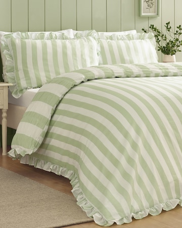 Catherine Lansfield Seersucker Frill Stripe Duvet Cover Set