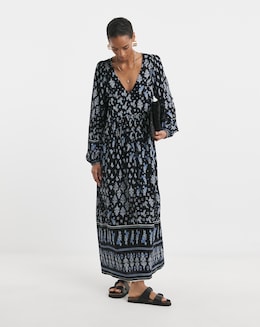 Border Print Batwing Maxi Dress