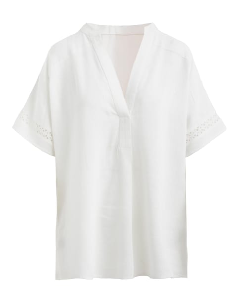 Crochet Trim Linen Mix Tunic Top