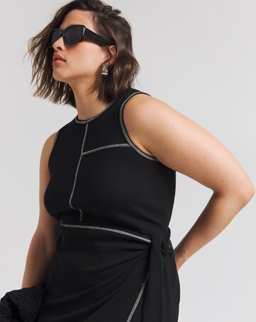 Black Exposed Seam Wrap Skirt Maxi Dress