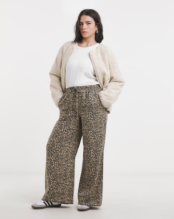 Simply Be Leopard Tie Waist Linen Mix Wide Leg Trousers