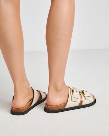 Hanoi Leather Double Buckle Footbed Sandals - Wide Fit (E)