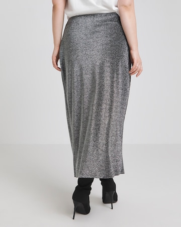 Silver Glitter Knit Twist Side Midaxi Skirt