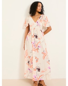 Fatface Copper &amp; Black Marlow Flute Sleeve Dress
