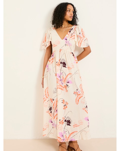 FatFace Copper & Black Marlow Flute Sleeve Dress