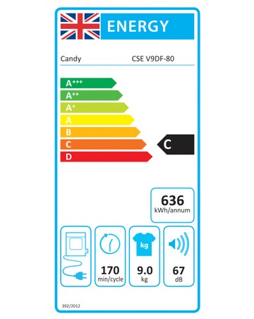 Candy Smart CSE V9DF-80 Wifi Connected 9kg Vented Tumble Dryer - White