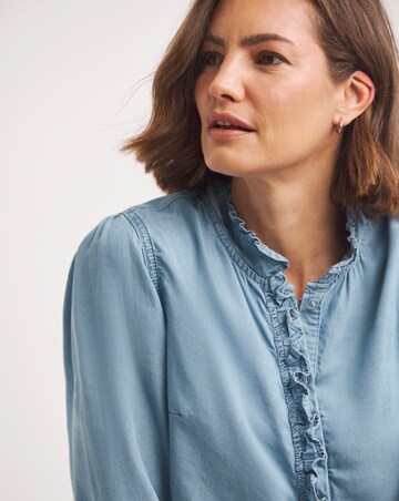 Mid Blue Ruffle Lyocell Denim Shirt