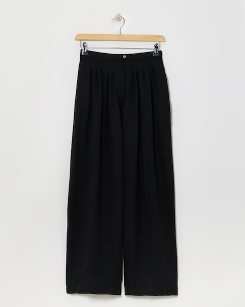 Black Herringbone Wide Leg Pull On Trouser