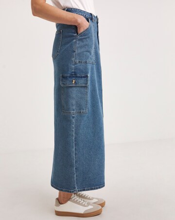Mid Blue Split Front Cargo Skirt