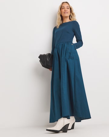 Slash Neck Ribbed Poplin Skirt Dress