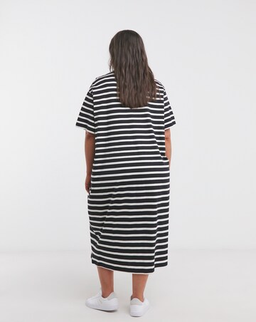 Mono Stripe Cotton Jersey Midi T-Shirt Dress