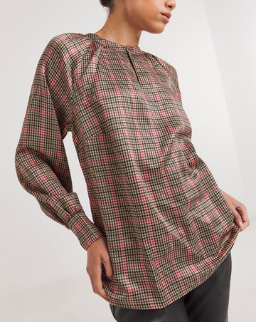 Check Print Satin Top With Keyhole