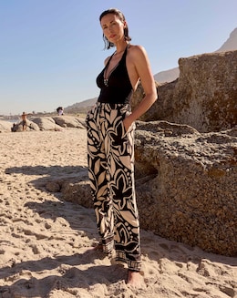Mono Print Wide Leg Trousers