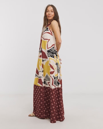 Border Print Halter Maxi Dress