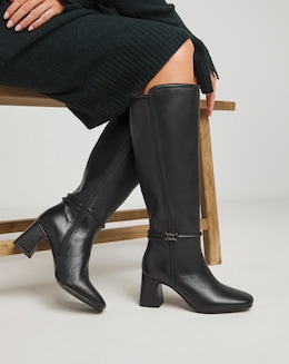 Lainey Leather Knee High Heeled Boots - Extra Wide Fit (EEE) &amp; Super Curvy Calf