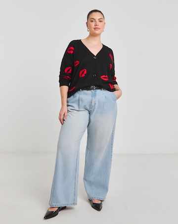Simply Be Black Lips Jacquard Boyfriend Cardigan