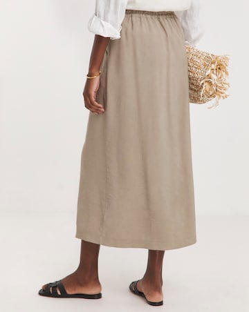Taupe Soft Pull On Midi Column Skirt