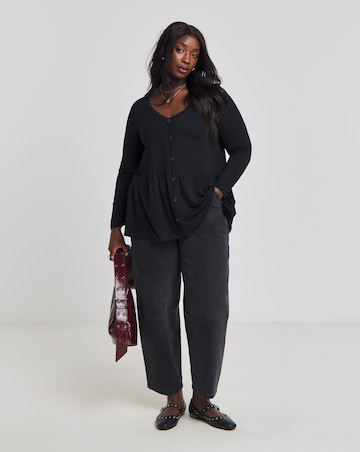 Black Button Front Peplum Longline Top