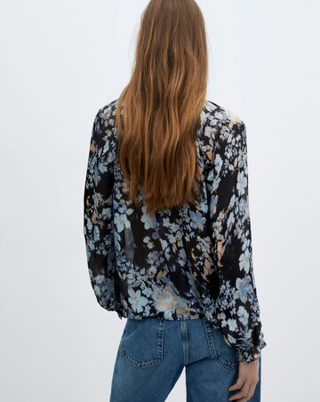 Mango Floral Tie Neck Flowy Blouse