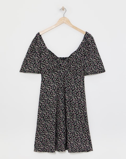 Ditsy Print Supersoft Knot Front Skater Dress