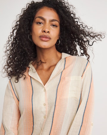 Stripe Button Through Tie Waist Cotton Cheesecloth Lounge Set