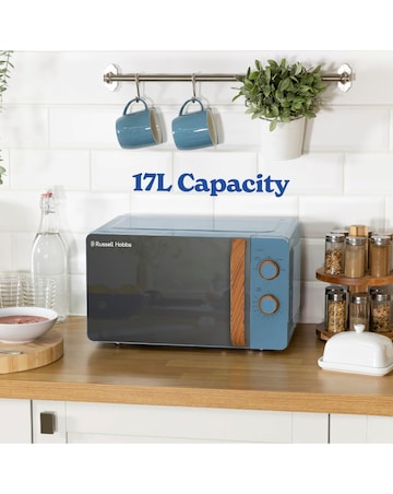 Russell Hobbs 17 Litre Blue Manual Microwave Wood Effect