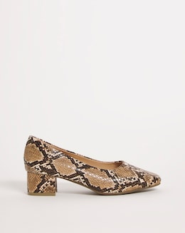 Flexi Sole Block Heel Court Shoe - Wide Fit (E)