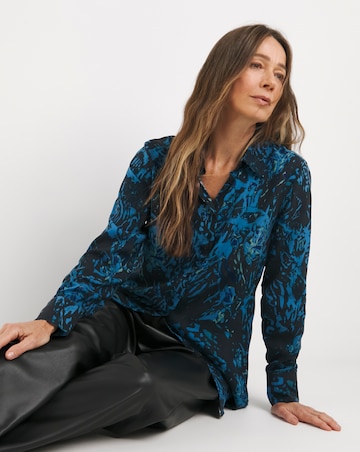 Womens Viscose Dipped Back Long Sleeve Shirt - Blue Abstract