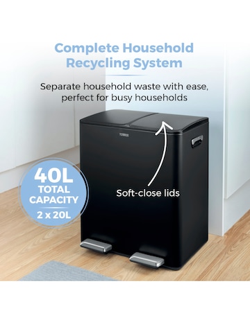 Tower 40L Recycling Pedal Bin Black