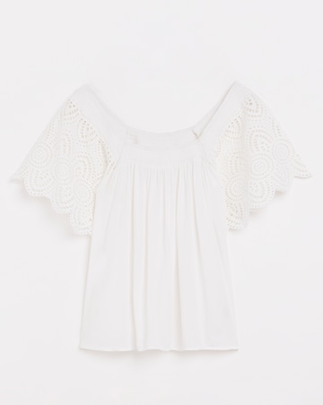 Square Neck Crochet Sleeve Top
