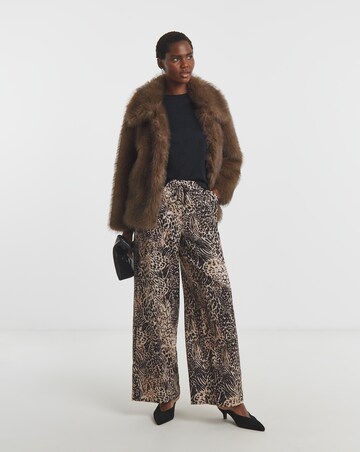 Animal Print Textured Wide Leg Trouser