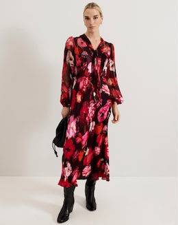 Phase Eight Eleini Floral Tie Neck Midi Dress