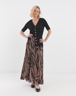 Printed Chiffon Godet Maxi Skirt