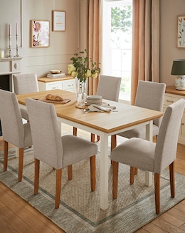 Julipa Ashford Extending 6 to 8 Seater Table with 6 Ava Fabric Chairs