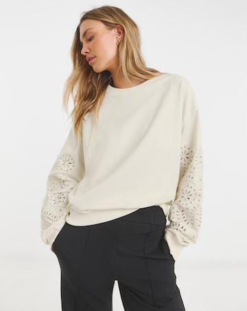 Simply Be Ecru Cut Work Sleeve Sweatshirt