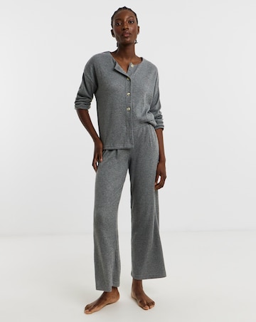 Figleaves Supersoft Rib Knit Button Lounge Set Charcoal