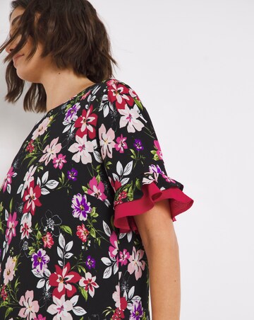 Floral Print Contrast Short Sleeve Occasion Top