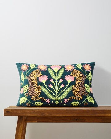 Embroidered Tigers Velvet Cushion