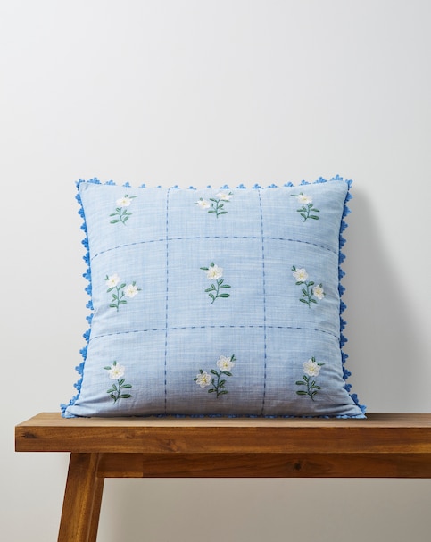 Julipa Amelia Embroidered Floral Tiles Cushion