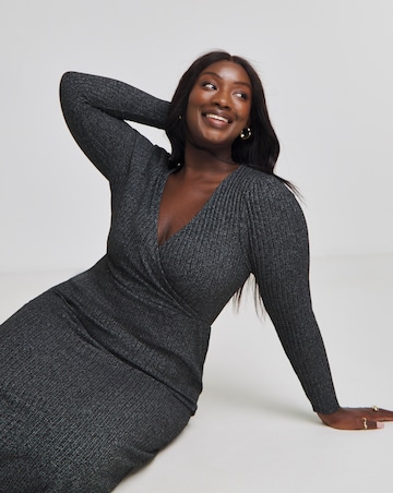 Black Marl Cosy Rib Wrap Maxi Dress