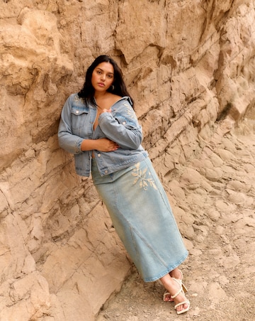 Vintage Wash Western Embroidered Maxi Skirt