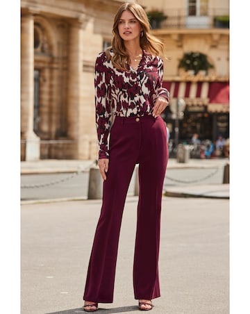 Sosandar Burgundy Blurred Ikat Floral Rever Collar Shirt
