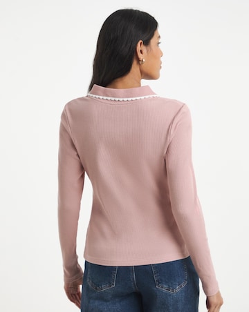 Simply Be Ivory Contrast Scallop Trim Polo Top