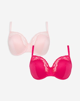 2 Pack Phoebe Everyday Stripe Non Padded Wired Balcony Bras B-F