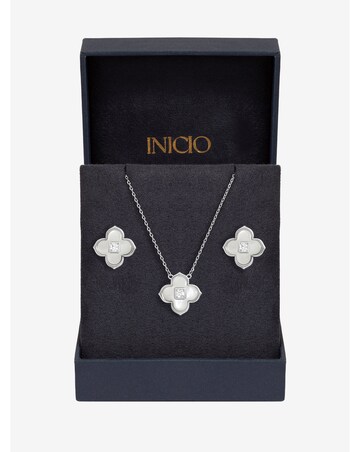 Inicio Sterling Silver Plated Mother of Pearl Clover Set - Gift Box