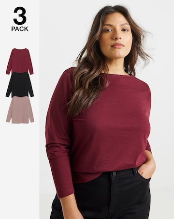 Black, Mocha & Burgundy 3 Pack Slash Neck Tops