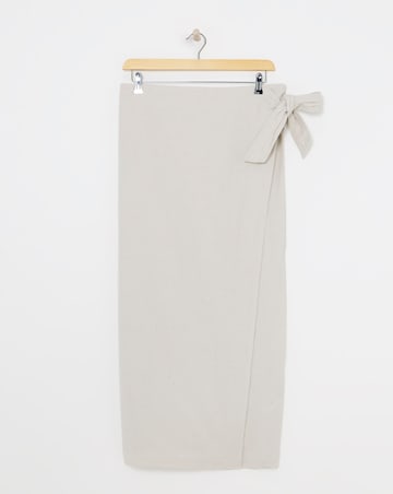 Stone Linen Mix Midi Wrap Skirt