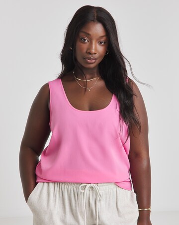 Pink Lightweight Woven Scoop Neck Vest Top