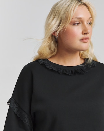 Black Lace Trim Sweatshirt