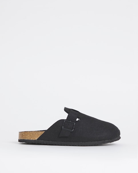 Felt Buckle Mule Slippers - Wide Fit